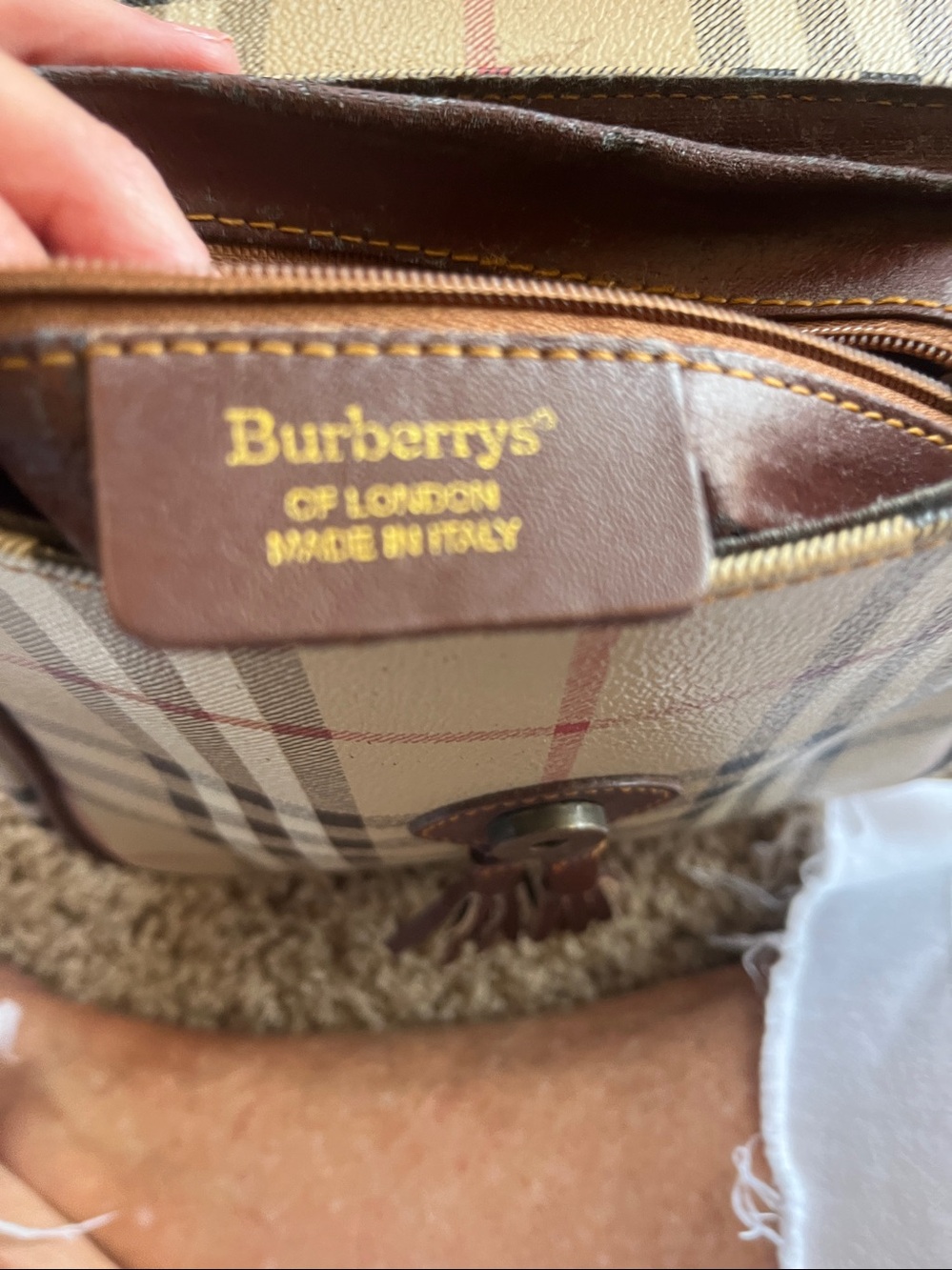 Burberry Beige/Tan Check Crossbody with Brown Leather Trim - Picture 5 of 6